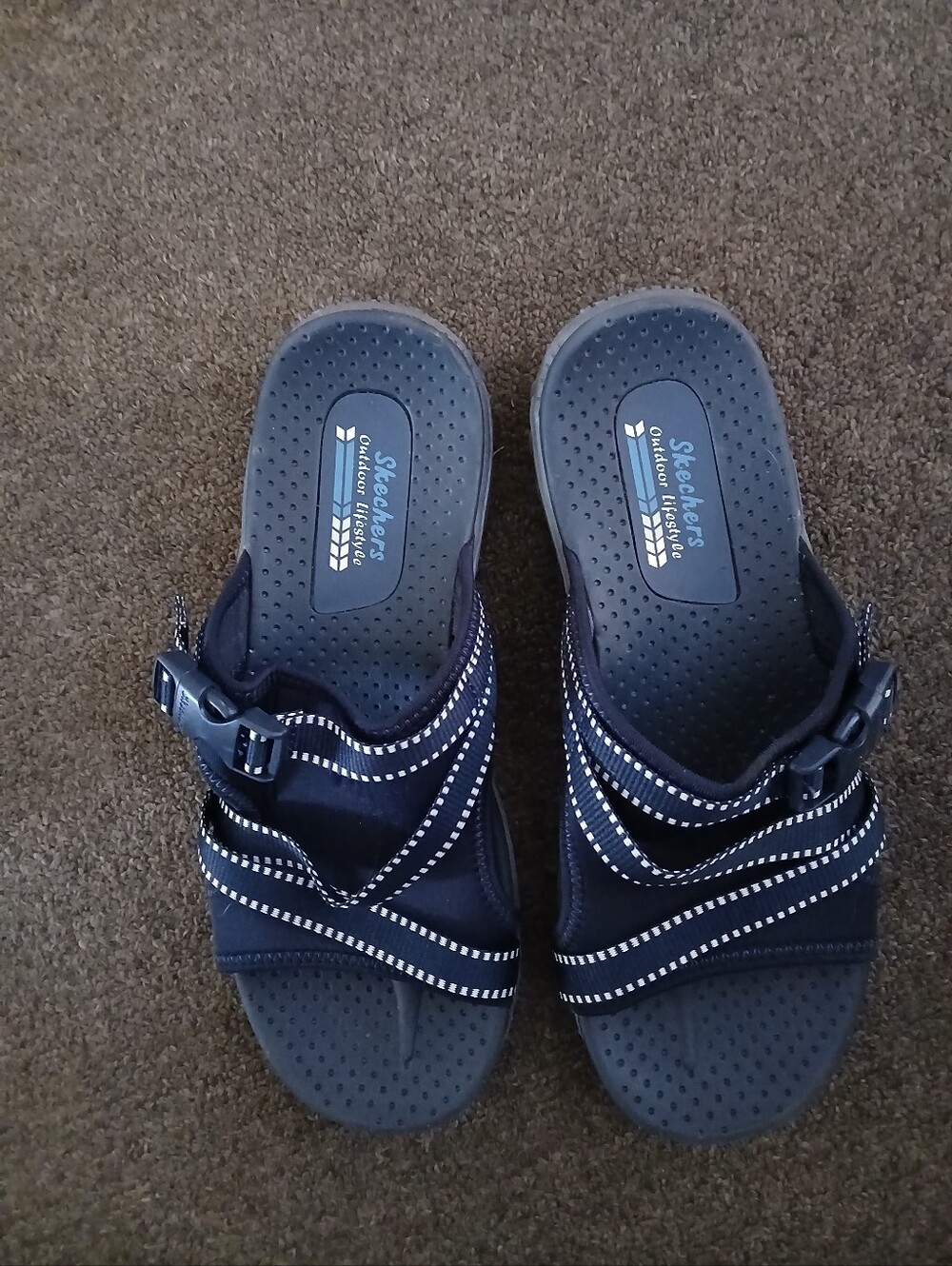 Skechers Navy Adjustable Strap Slip-On Sandals for Women Size 8